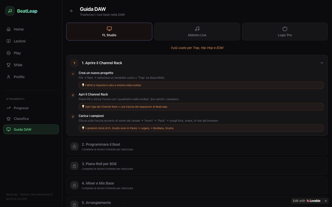 The BeatLeap DAW guide, opened on FL Studio