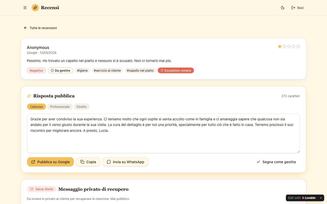 Recensì Reply Studio with three tones and a private recovery message